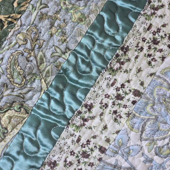 Melange Home King Sized Pillow Shams (2) Quilted Cotton Patchwork Earth Tones - Picture 3 of 10